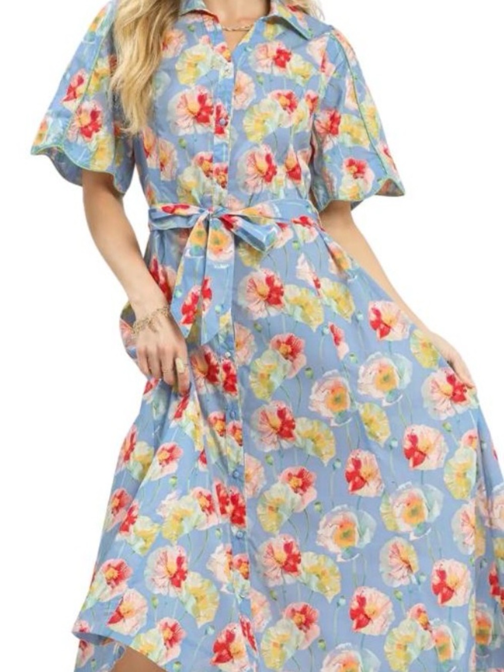 UMGEE New Floral Button-Front Midi Dress in Sky Blue Garden Cottagecore Feminine
